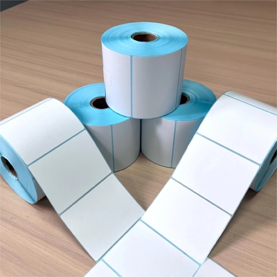 etiqueta térmica adesiva etiqueta em branco forro de cor azul etiqueta adesiva de código de barras