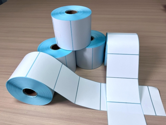 etiqueta térmica adesiva etiqueta em branco forro de cor azul etiqueta adesiva de código de barras